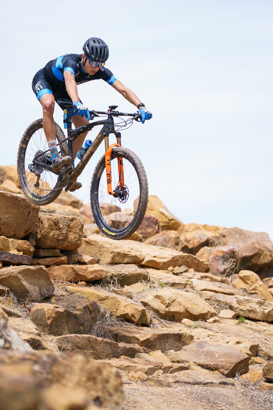 Douglas descending a technical rock section